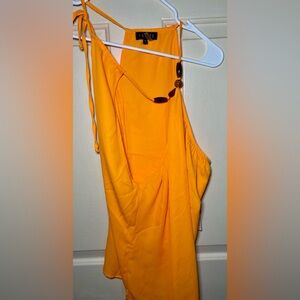 1‎ State Women’s Orange Spaghetti Strap Brown Bead Neck Summer Top M